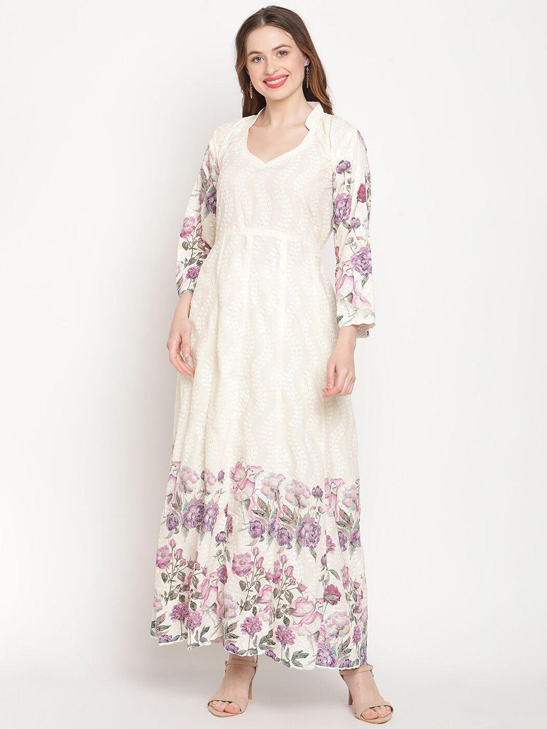 kalini floral printed chikankari cotton anarkali kurta