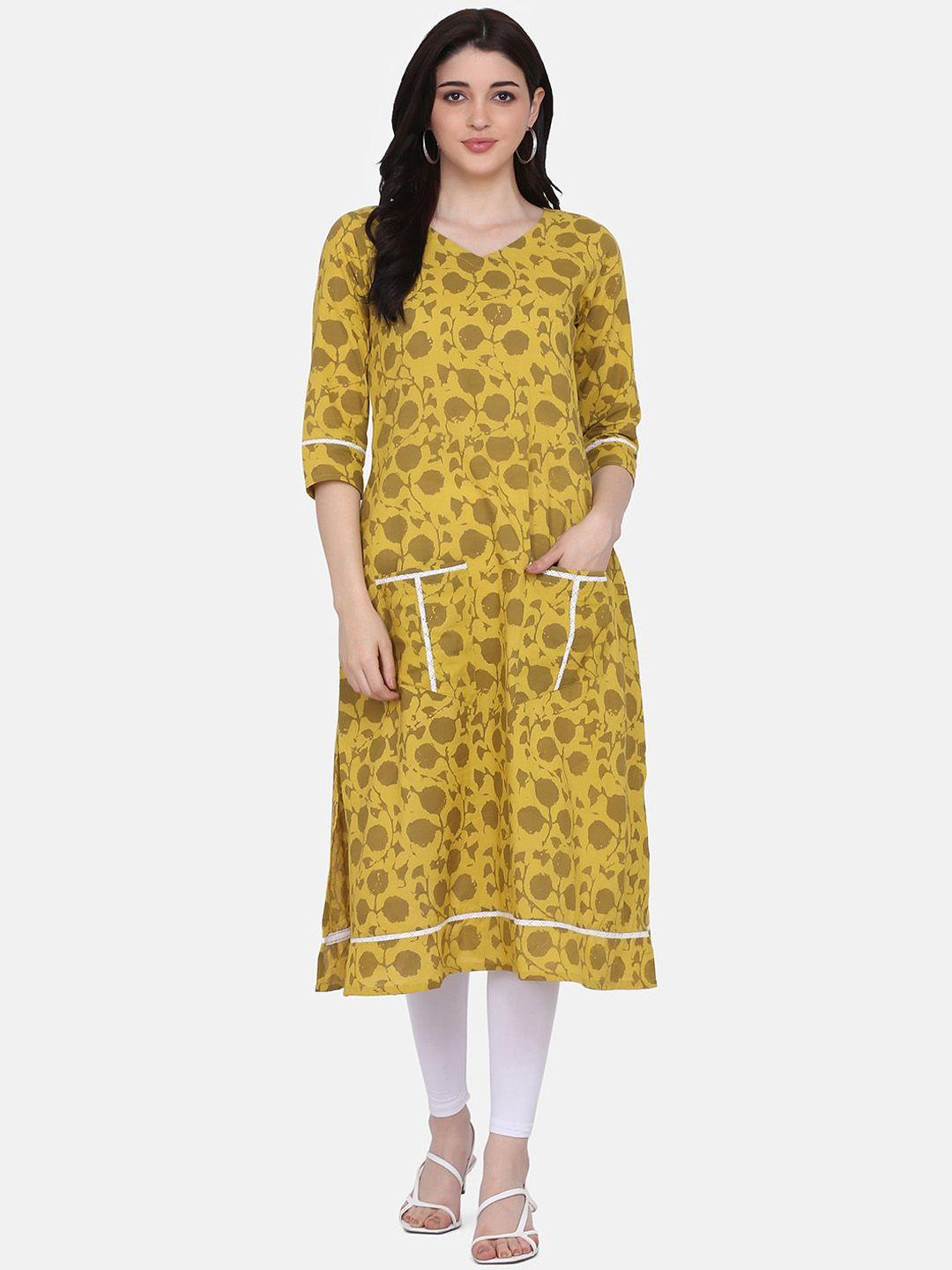 kalini floral printed cotton a-line kurta with lace inserted
