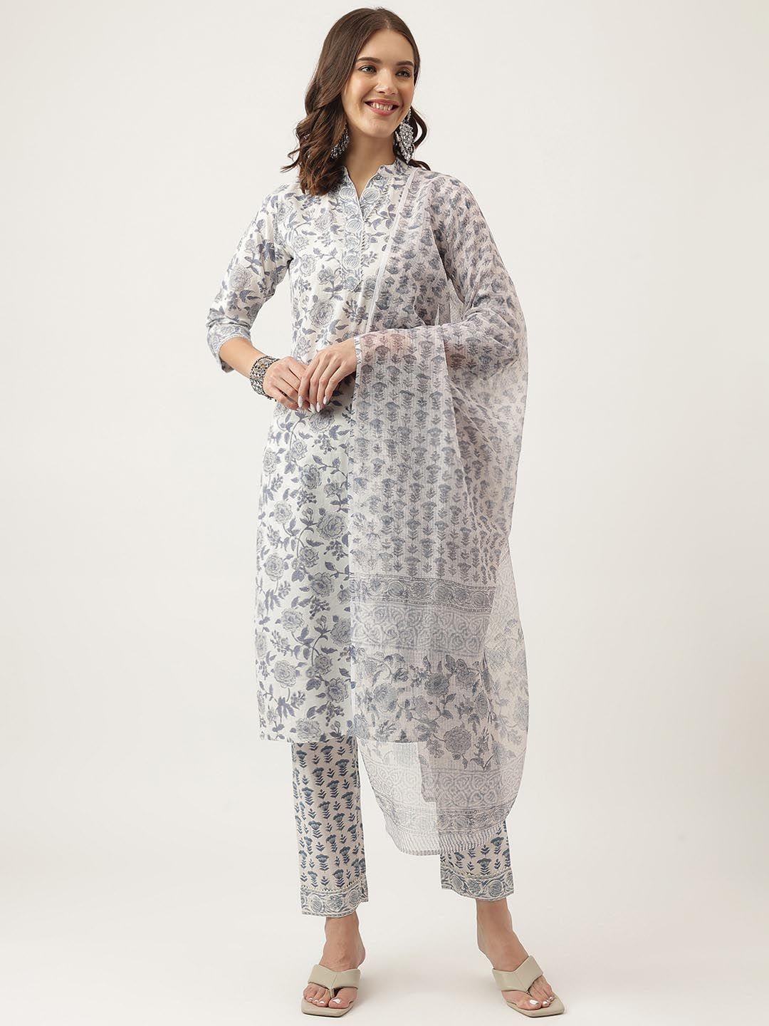 kalini floral printed cotton gotta patti straight kurta & trousers with dupatta