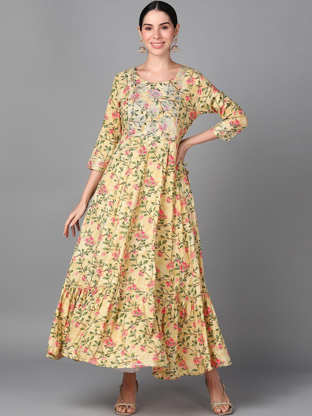 kalini floral printed embroidered detail maxi ethnic dresses