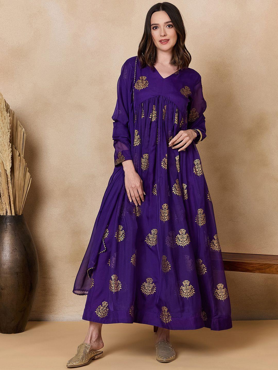 kalini floral printed empire ethnic dresses with dupatta