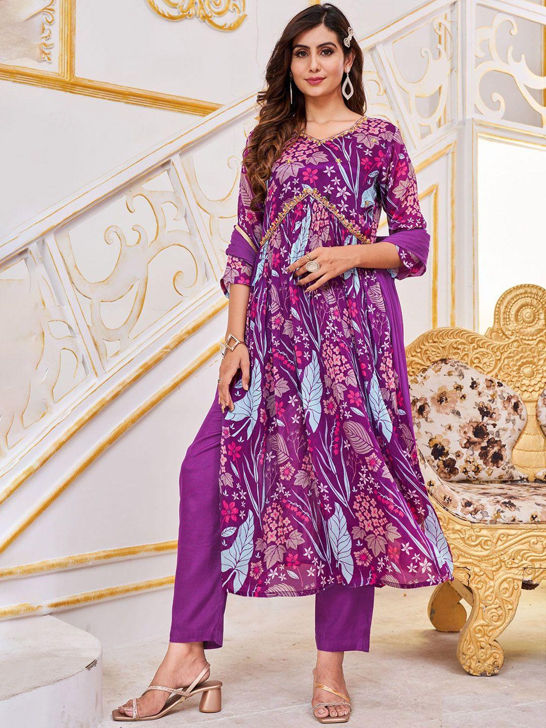 kalini floral printed empire kurta with trouser & dupatta