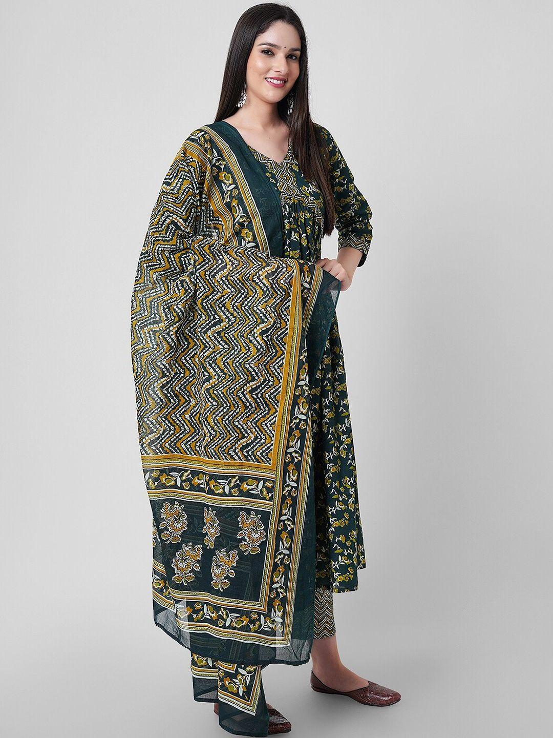 kalini floral printed empire pure cotton a-line kurta & palazzos with dupatta