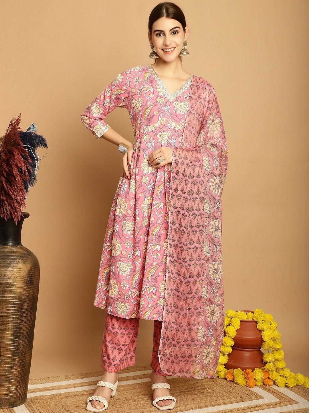 kalini floral printed empire pure cotton kurta with palazzos & dupatta