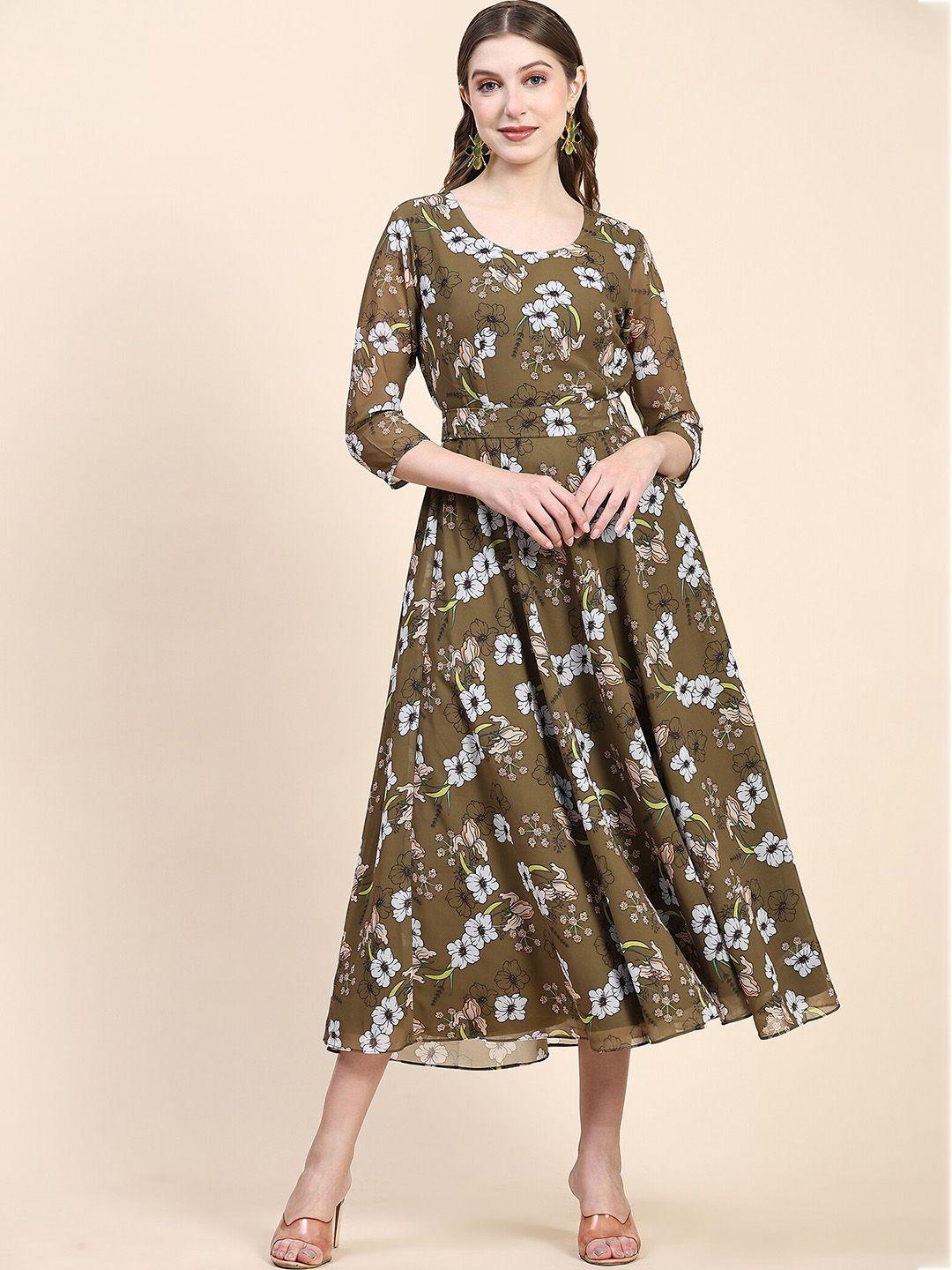 kalini floral printed fit & flare ethnic dress with tie up belt