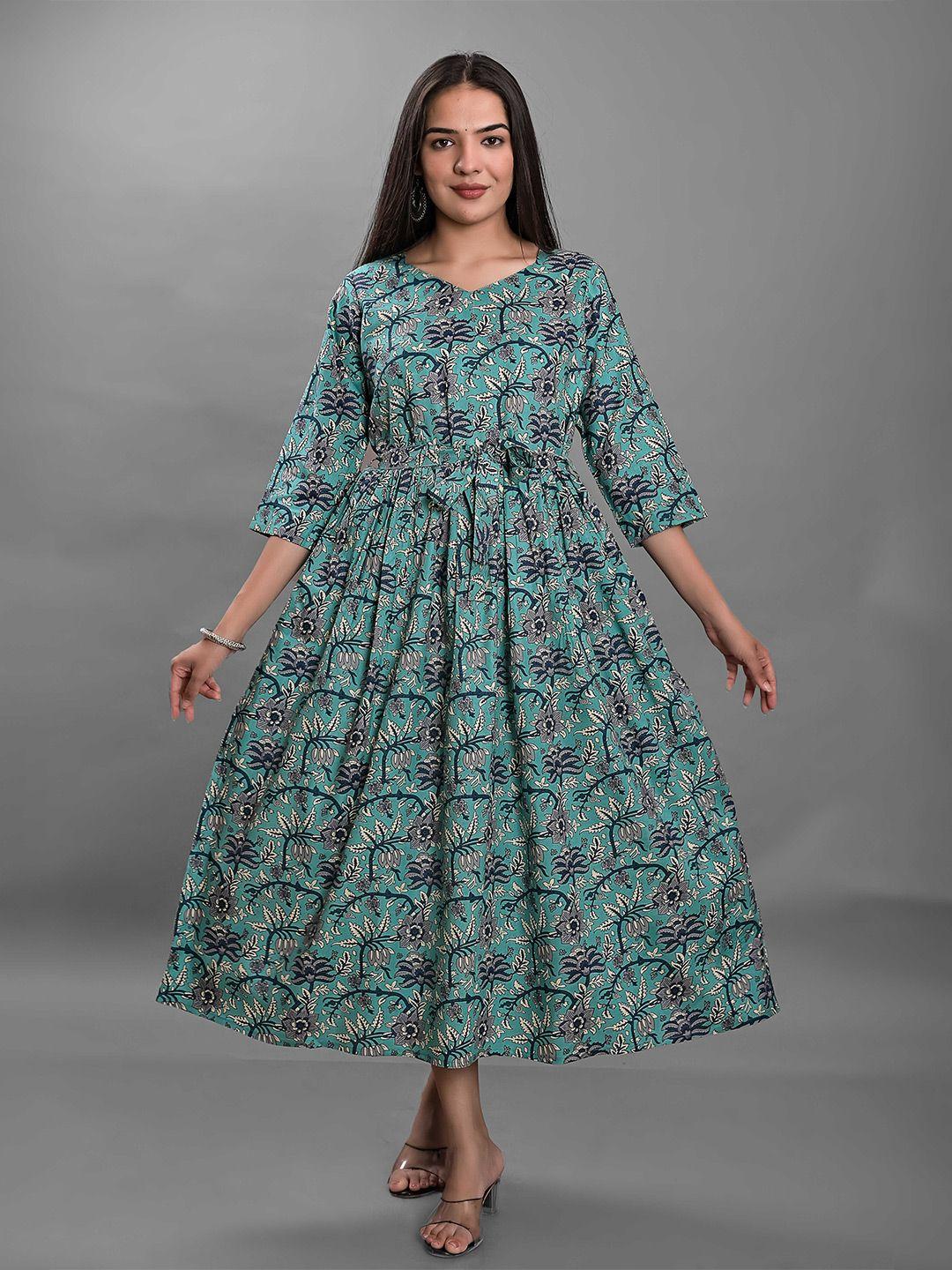 kalini floral printed fit &flare midi ethnic dress