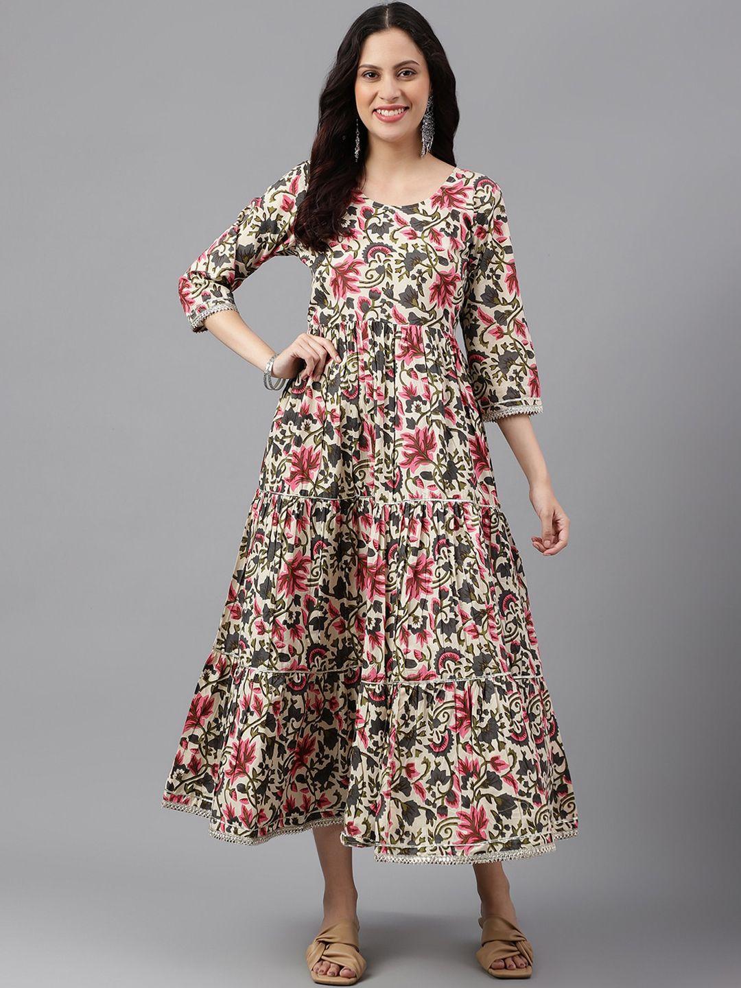 kalini floral printed fit and flare gotta patti ethnic dress