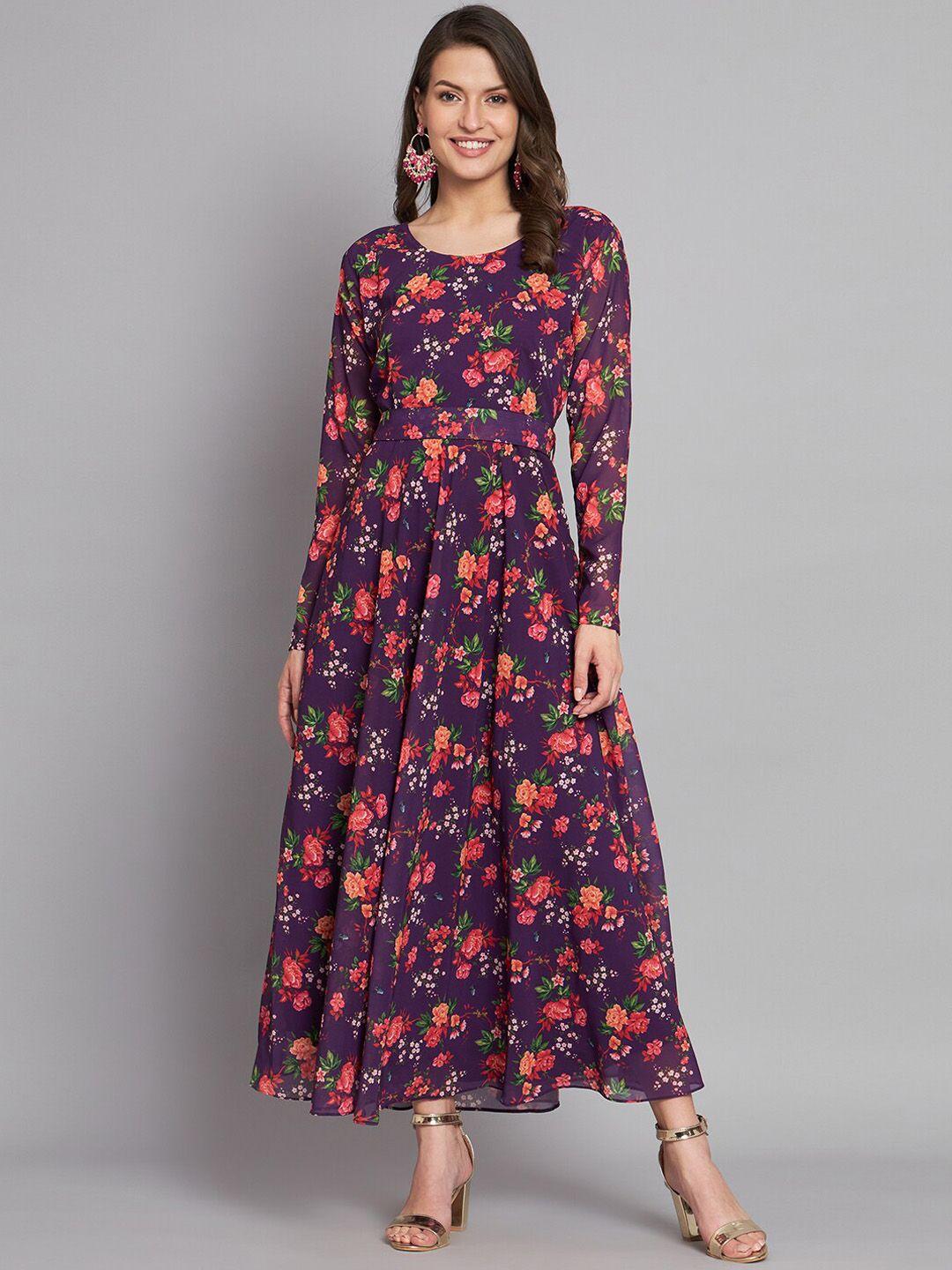 kalini floral printed flared ethnic dress with belt