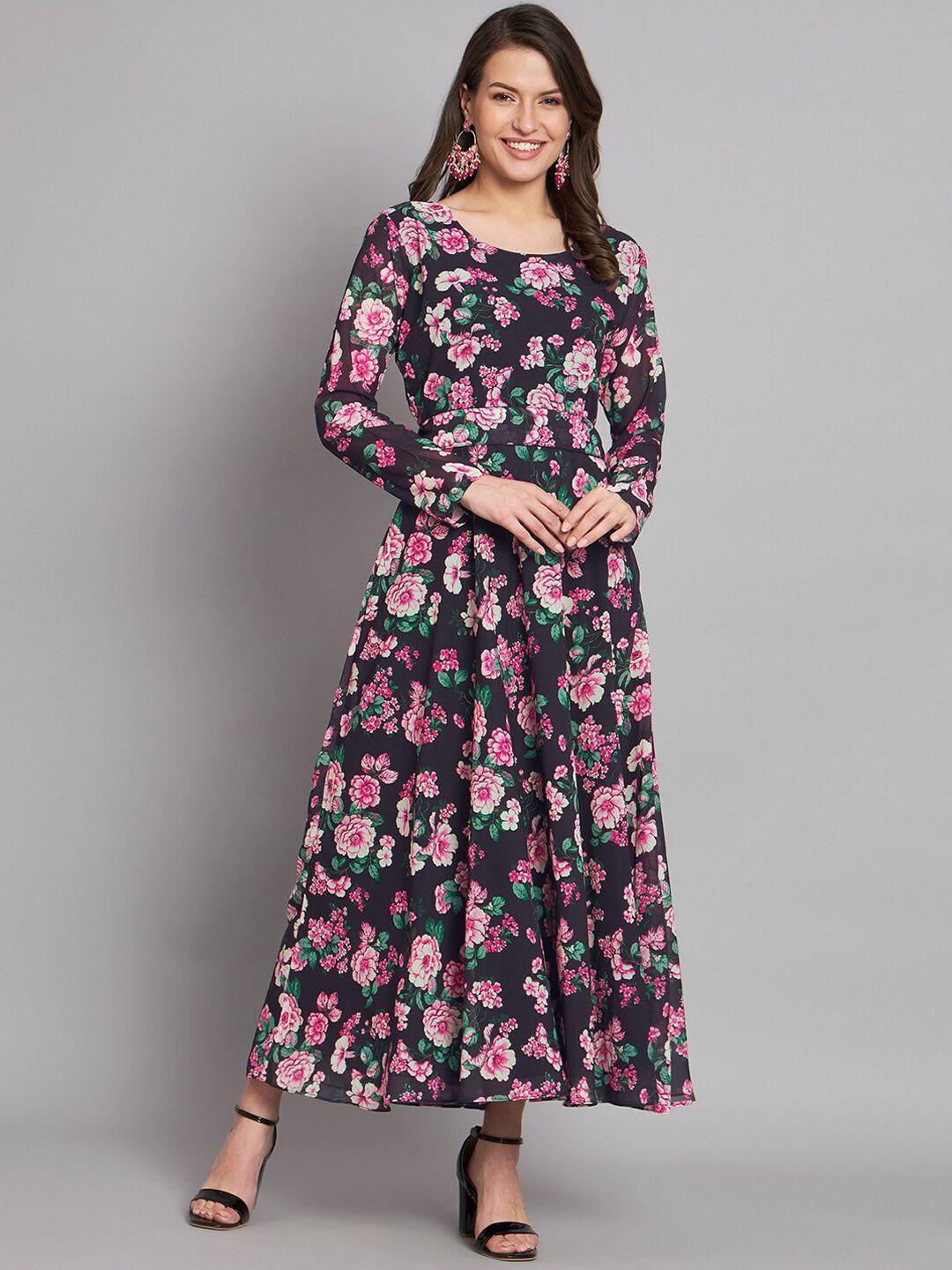 kalini floral printed flared ethnic dress with belt