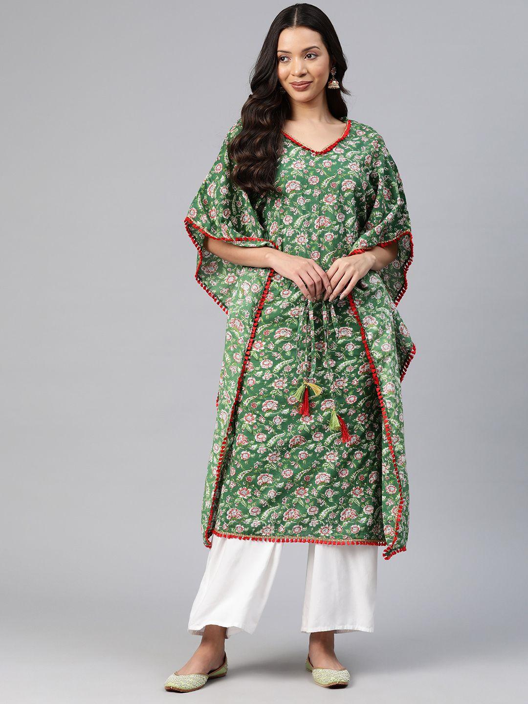 kalini floral printed flared sleeves pure cotton fusion kaftan kurta