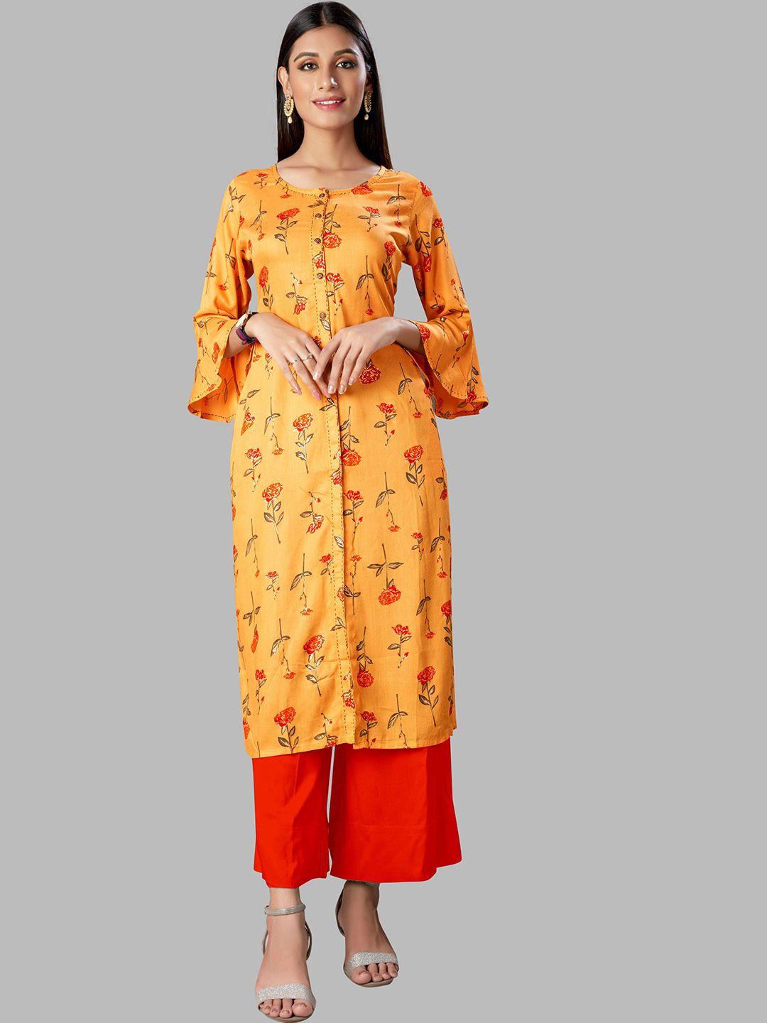 kalini floral printed flared sleeves regular high slit kurta