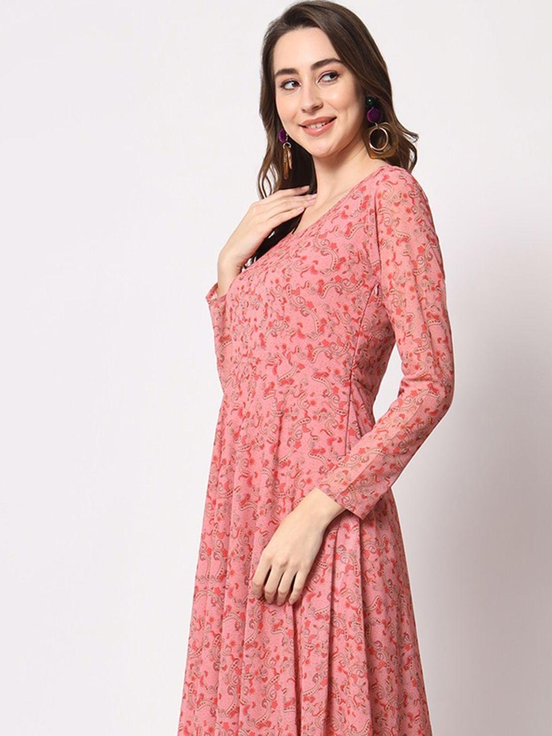 kalini floral printed gathered georgette fit & flare dress