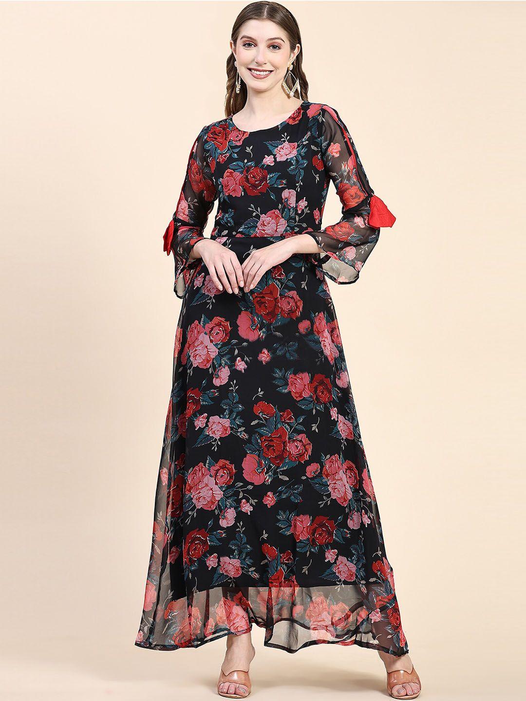 kalini floral printed georgette a-line ethnic dress
