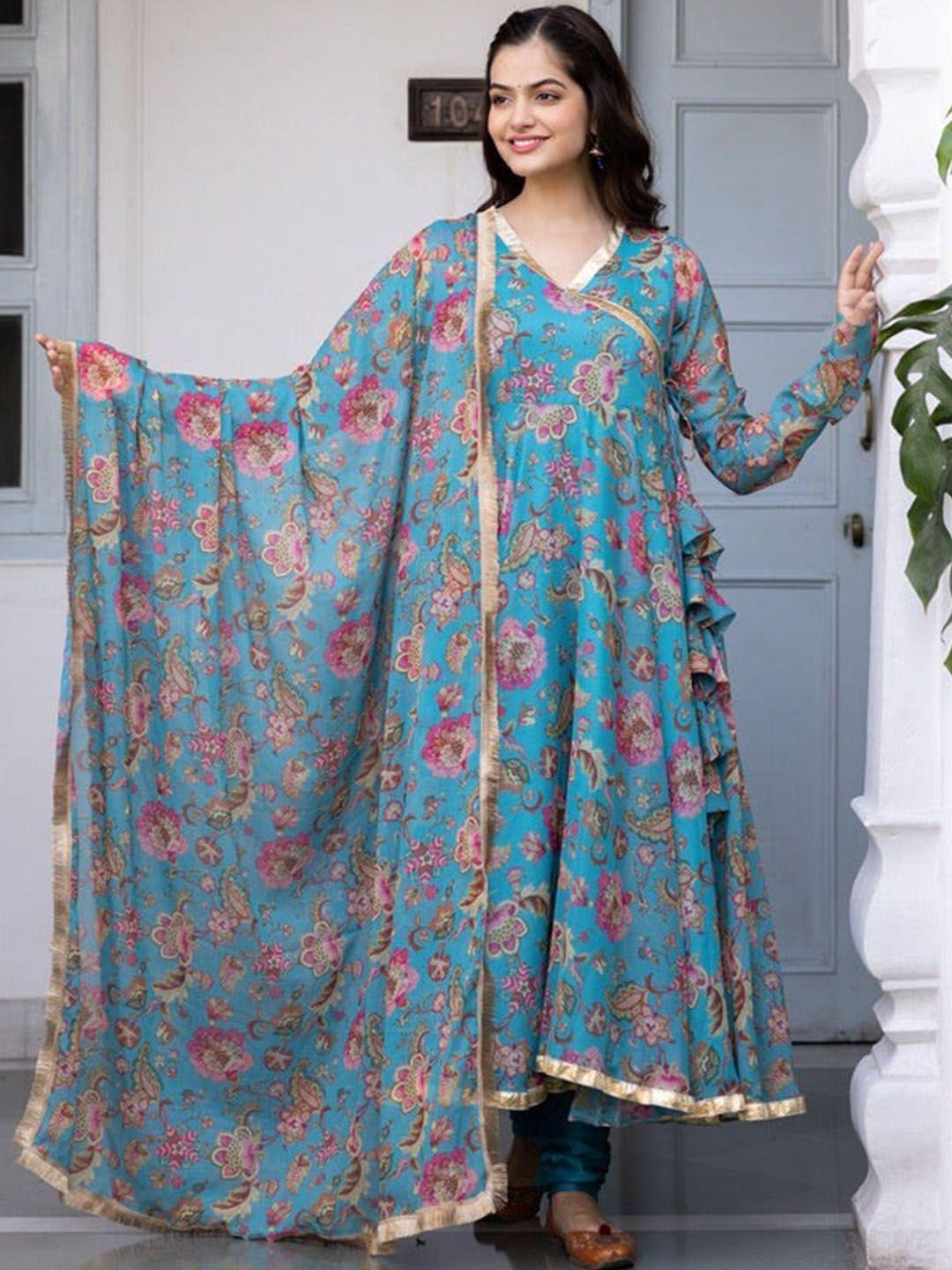 kalini floral printed georgette anarkali kurta with dupatta