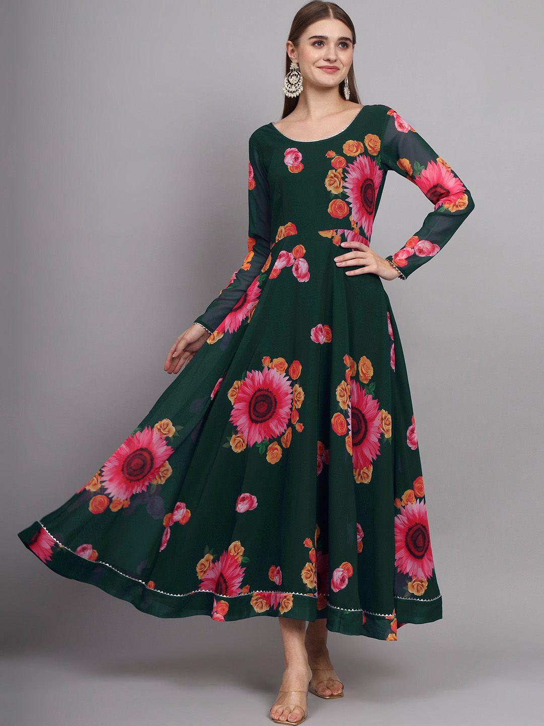 kalini floral printed georgette fit & flare maxi ethnic dress