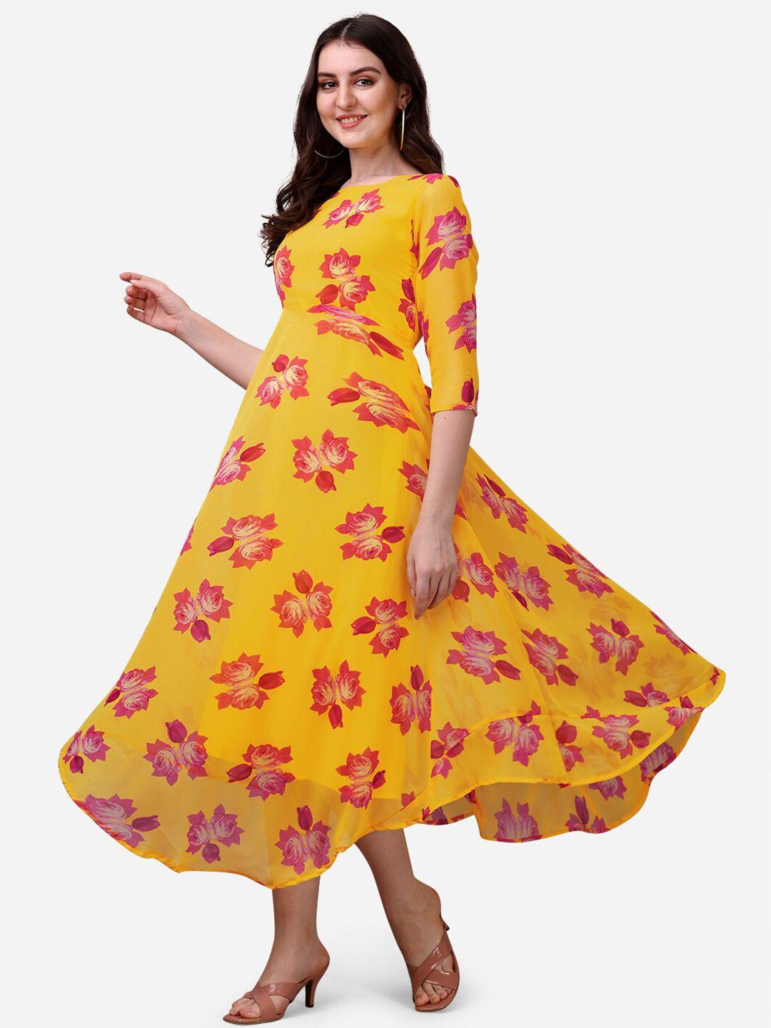 kalini floral printed georgette fit & flare midi dress