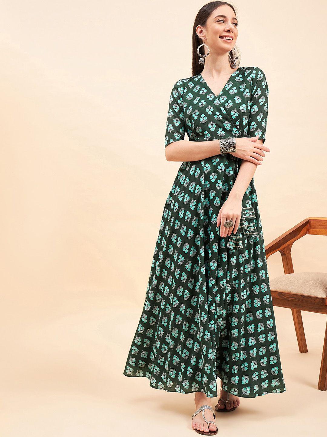 kalini floral printed georgette fit & flared maxi gown dress