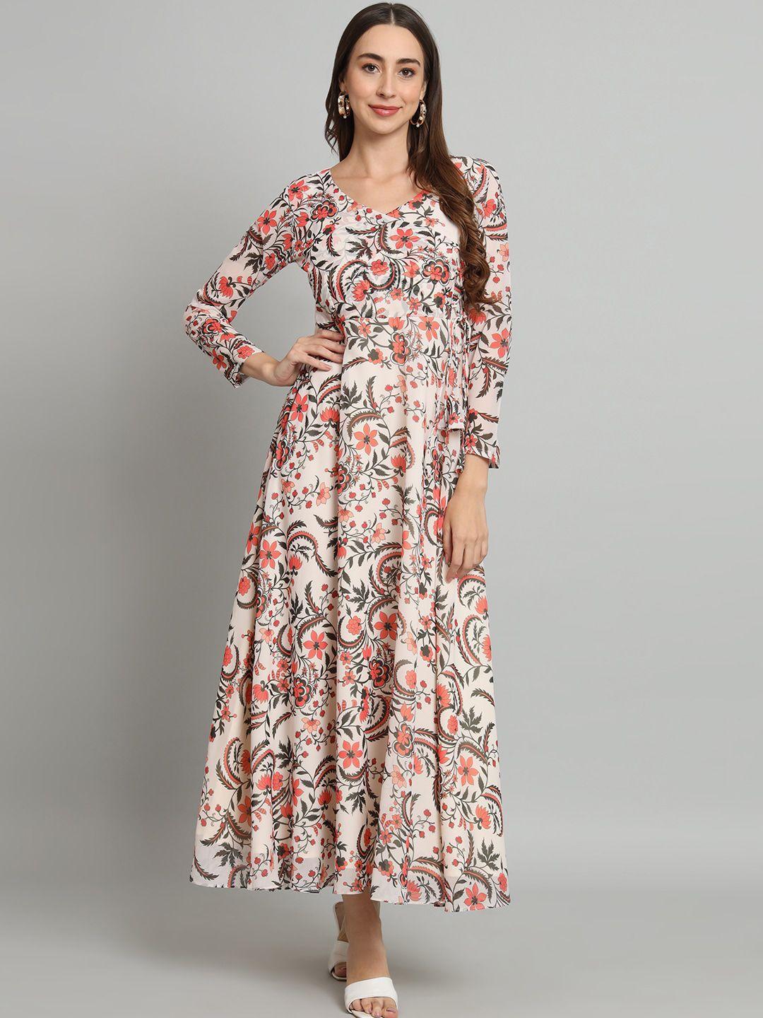 kalini floral printed georgette maxi a line dress