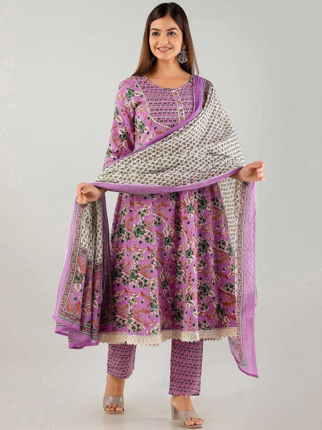 kalini floral printed gotta patti a line kurta with trouser & dupatta