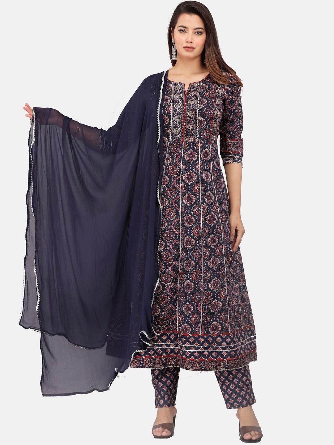 kalini floral printed gotta patti anarkali kurta with trousers & dupatta