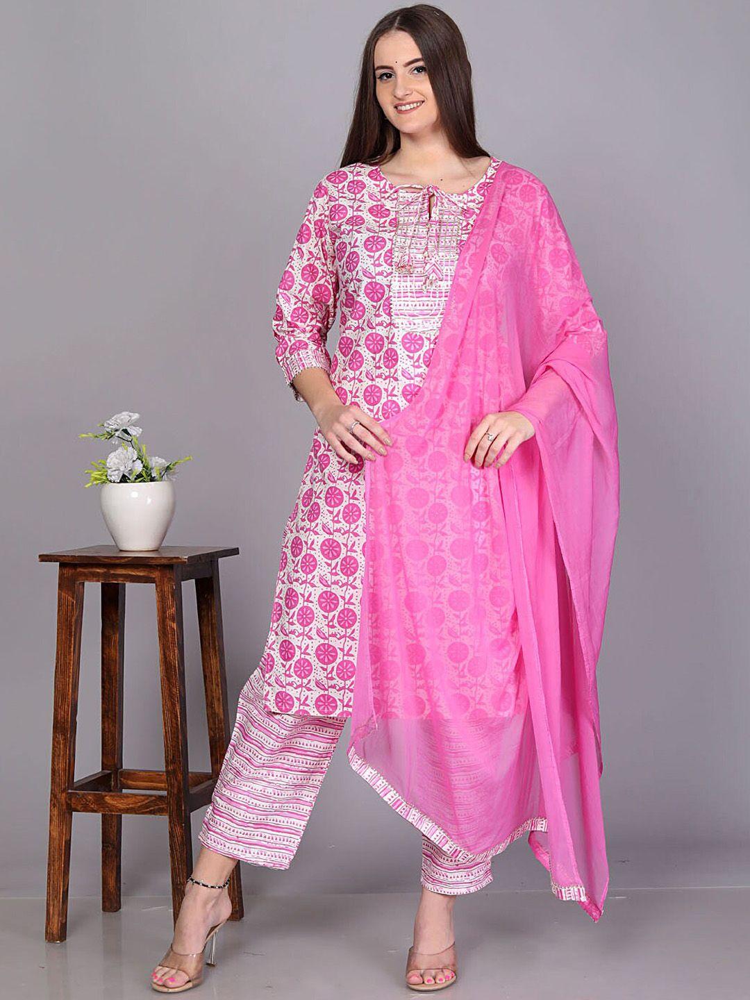 kalini floral printed gotta patti detail pure cotton straight kurta & trouser with dupatta