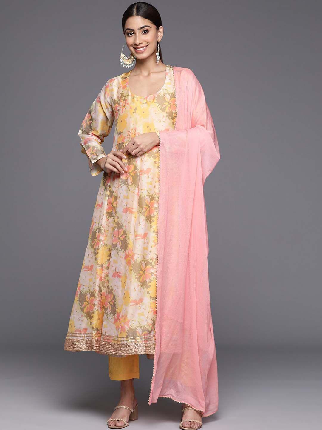 kalini floral printed gotta patti detailed anarkali kurta & trouser with dupatta