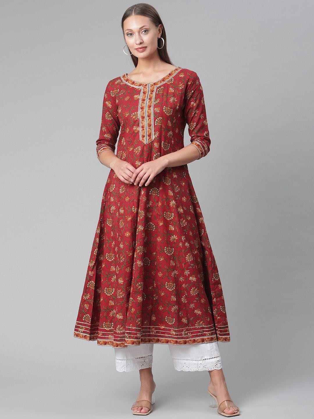 kalini floral printed gotta patti detailed panelled cotton a-line kurta