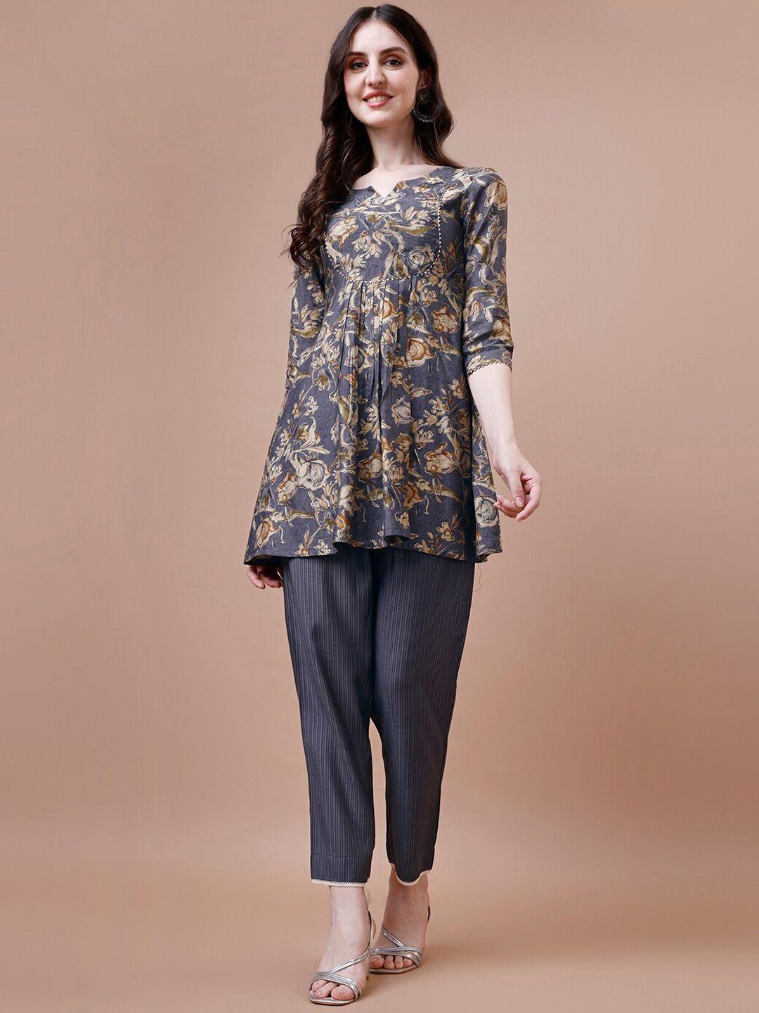 kalini floral printed gotta patti detailed pure silk a-line kurta with trousers