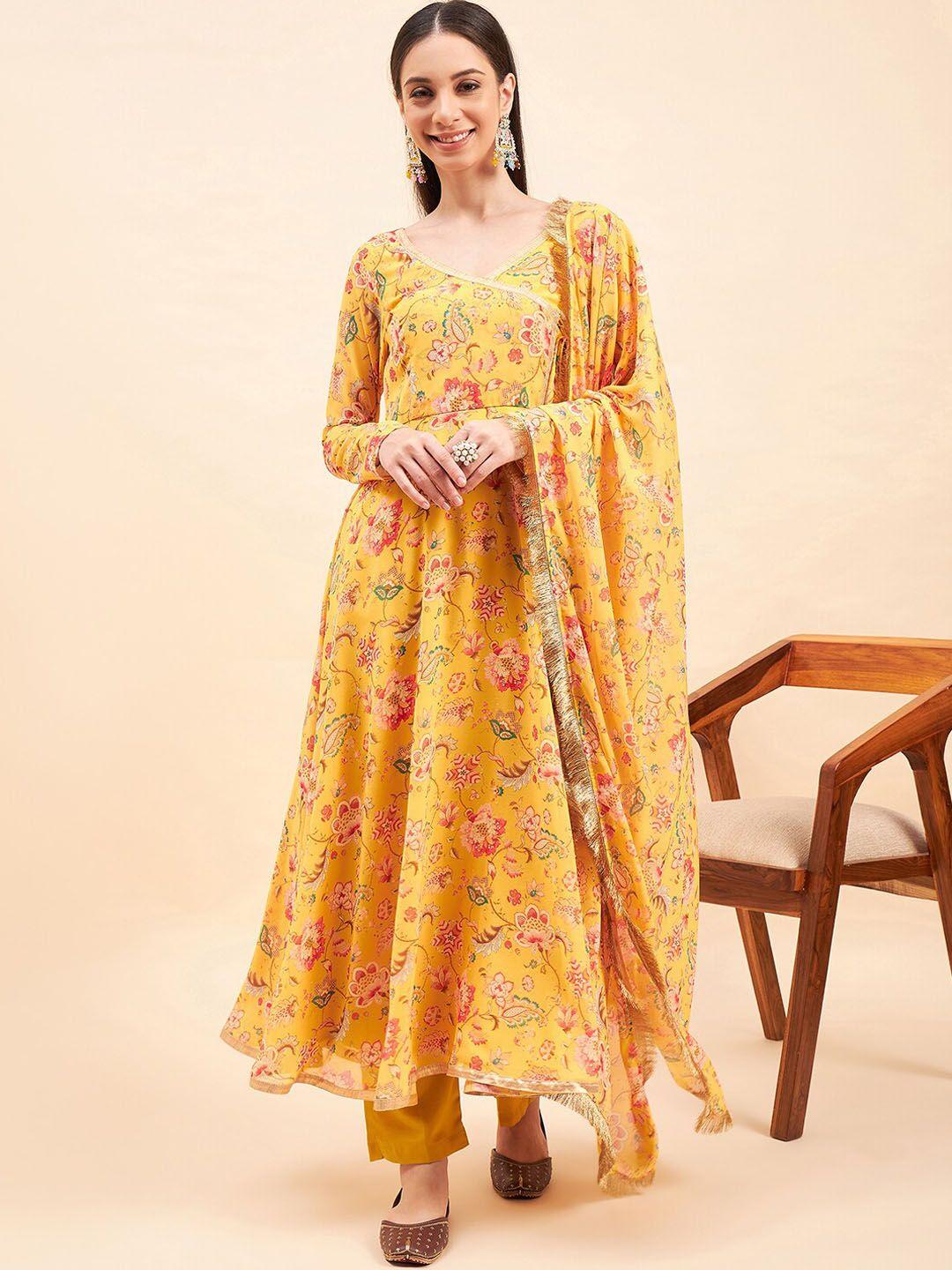 kalini floral printed gotta patti georgette anarkali kurta with trousers & dupatta