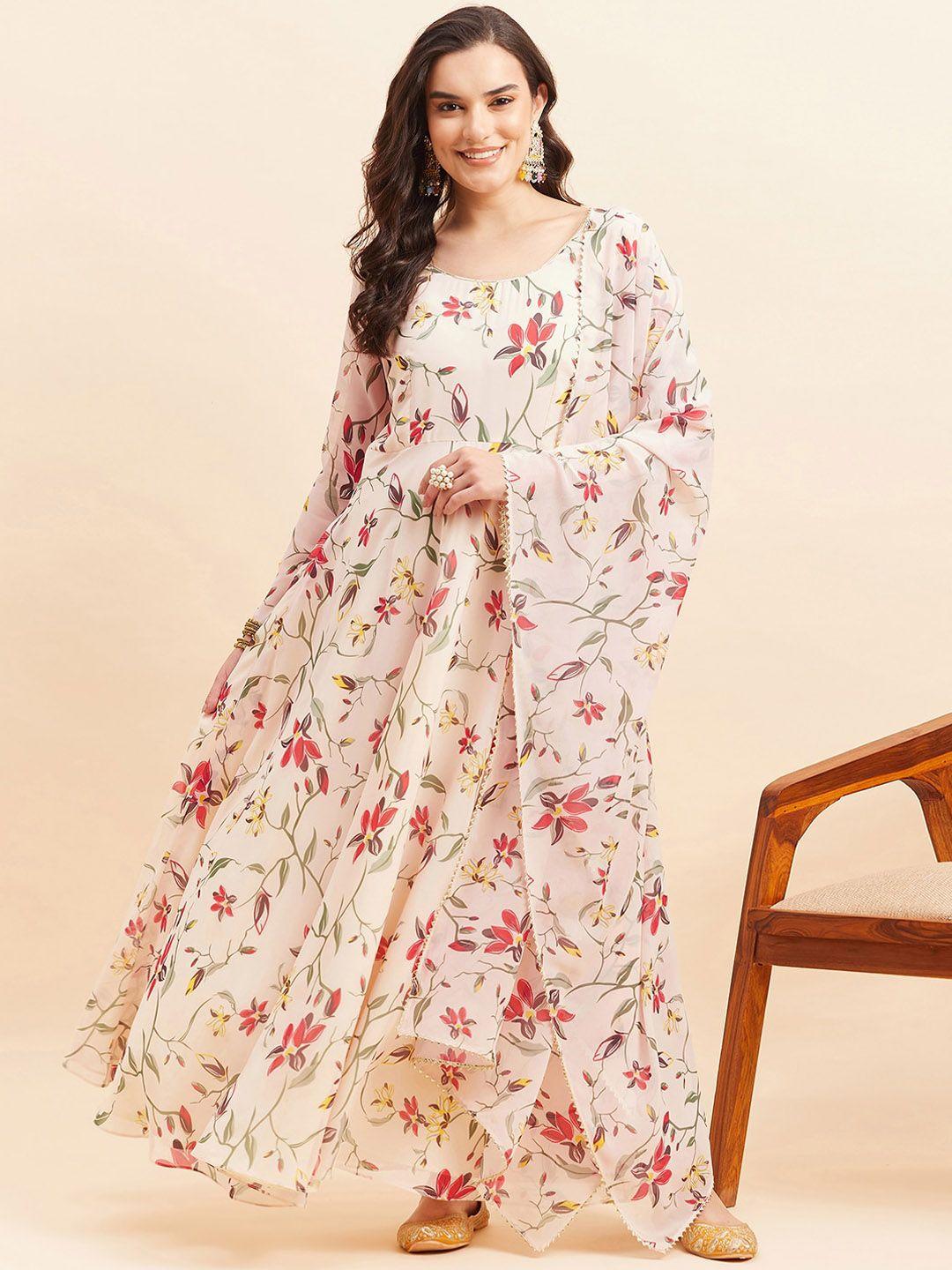 kalini floral printed gotta patti georgette maxi gown with dupatta