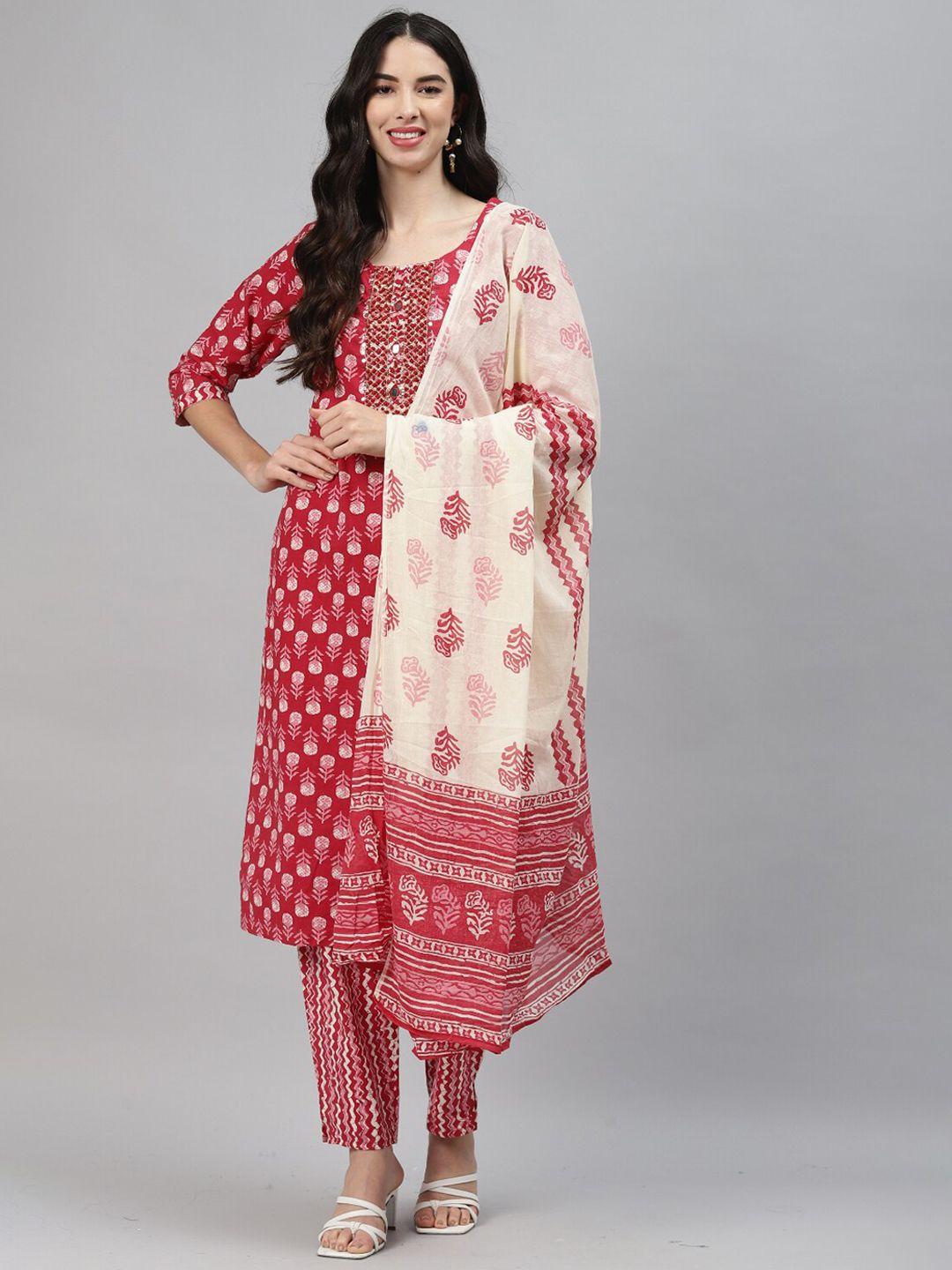 kalini floral printed gotta patti kurta with trousers & with dupatta