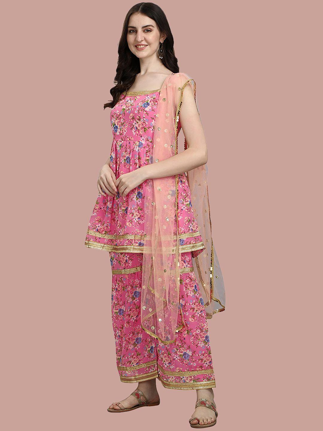 kalini floral printed gotta patti kurti with sharara & dupatta