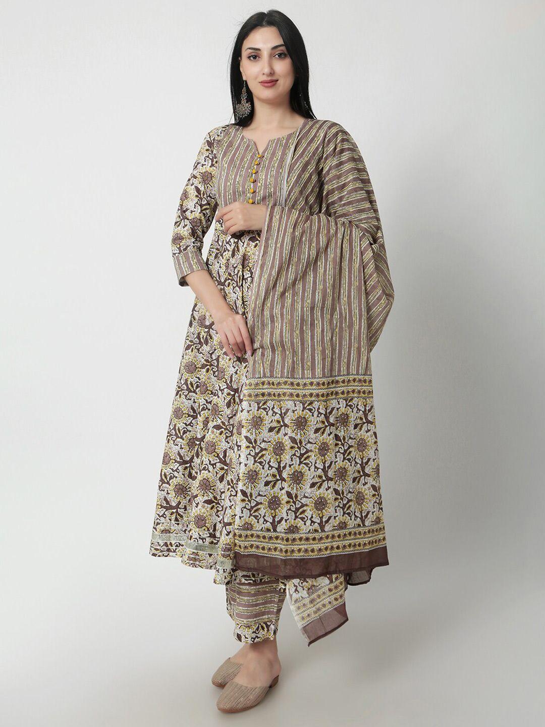 kalini floral printed gotta patti pure cotton anarkali kurta with palazzos & dupatta