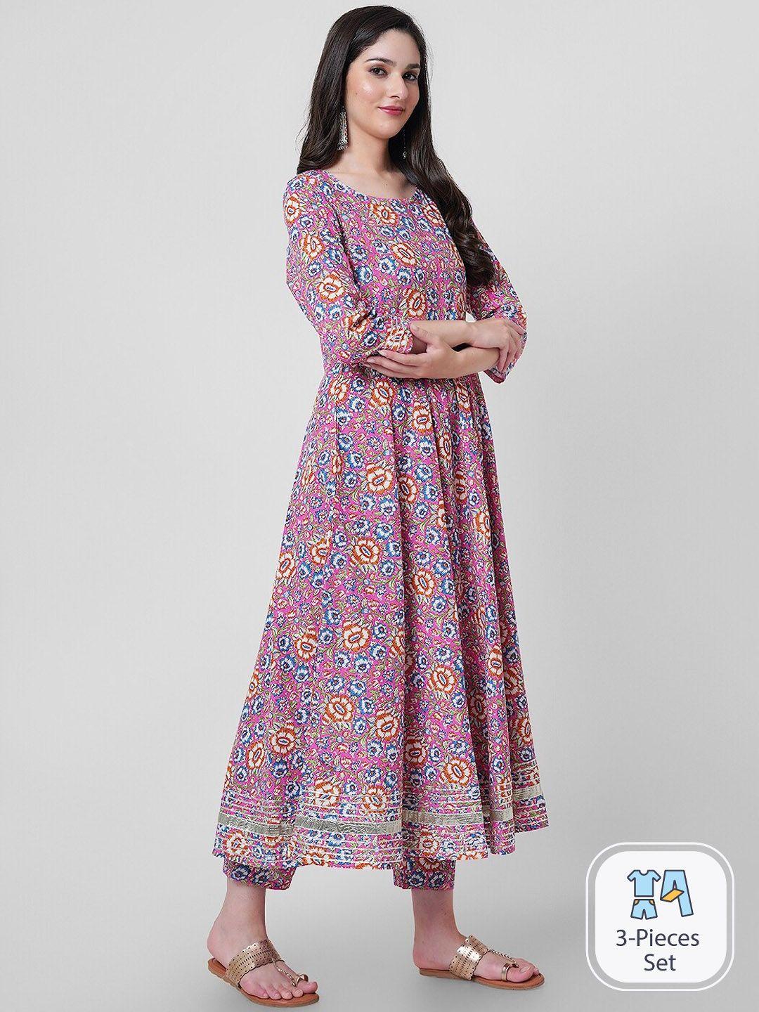 kalini floral printed gotta patti pure cotton anarkali kurta with palazzos & with dupatta