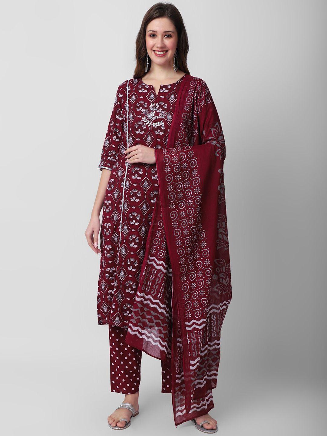 kalini floral printed gotta patti pure cotton kurta with palazzos & dupatta