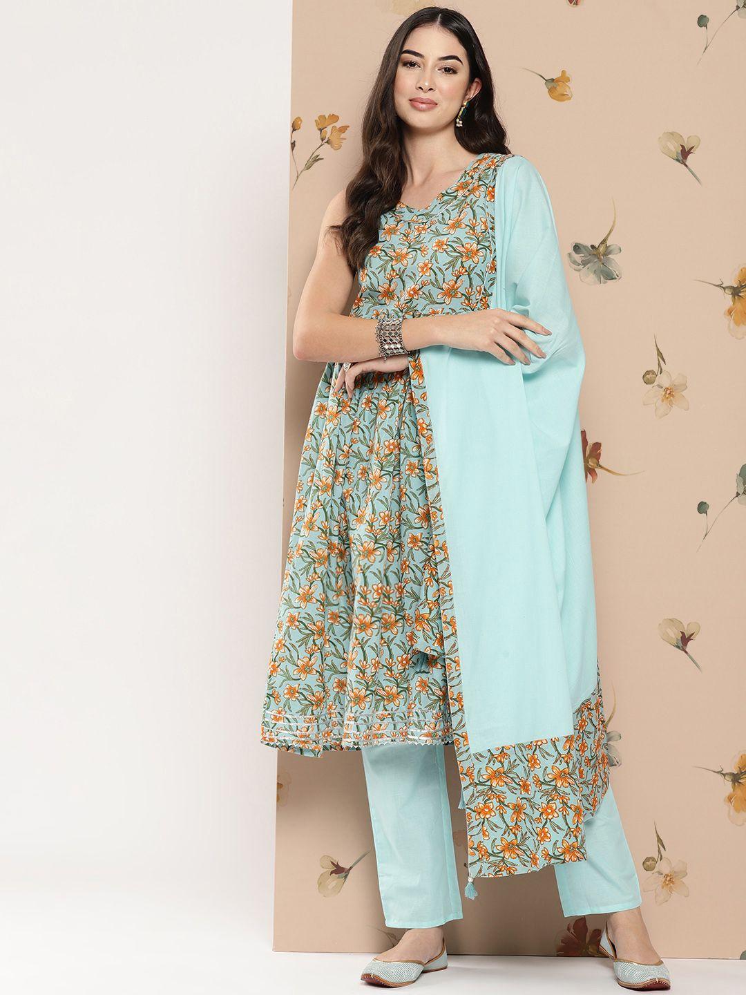 kalini floral printed gotta patti pure cotton kurta with pyjamas & with dupatta