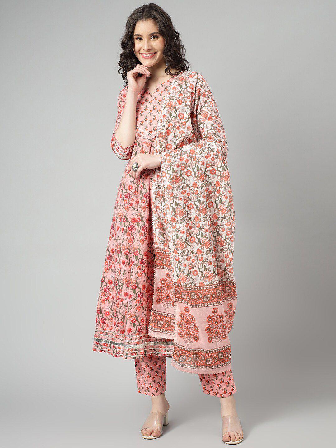 kalini floral printed gotta patti pure cotton kurta with trousers & dupatta