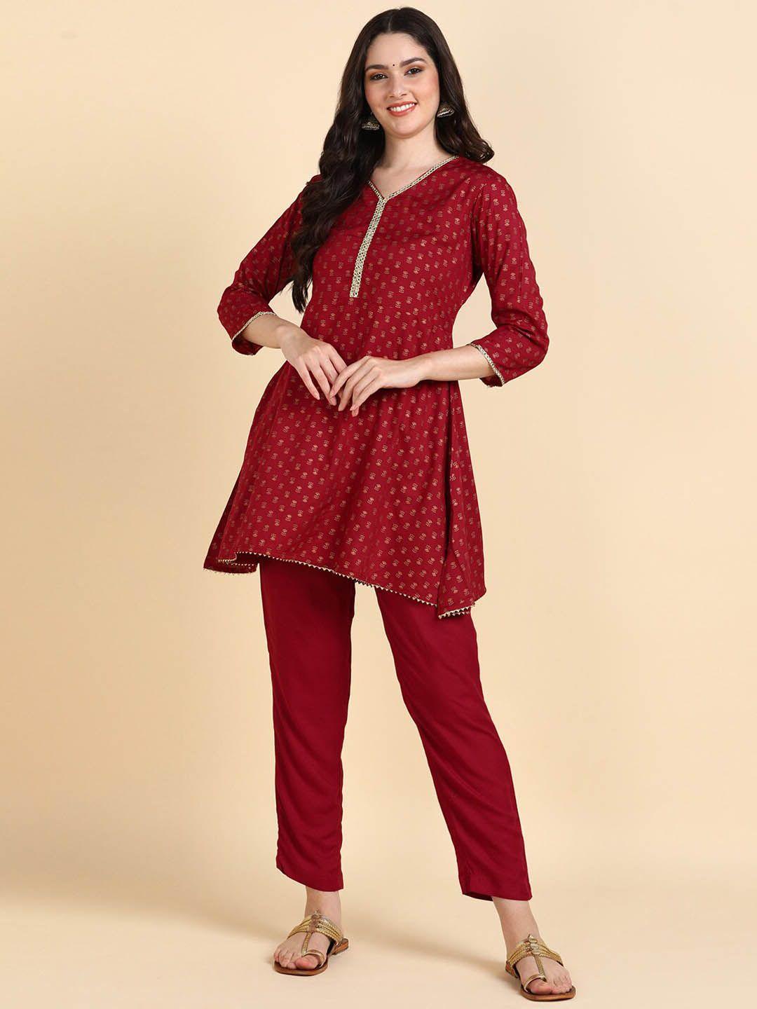 kalini floral printed gotta patti regular a-line kurti with trousers