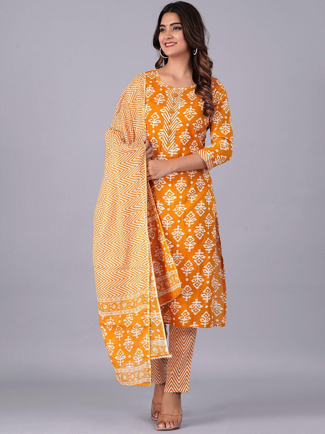 kalini floral printed gotta patti straight kurta with trousers & dupatta