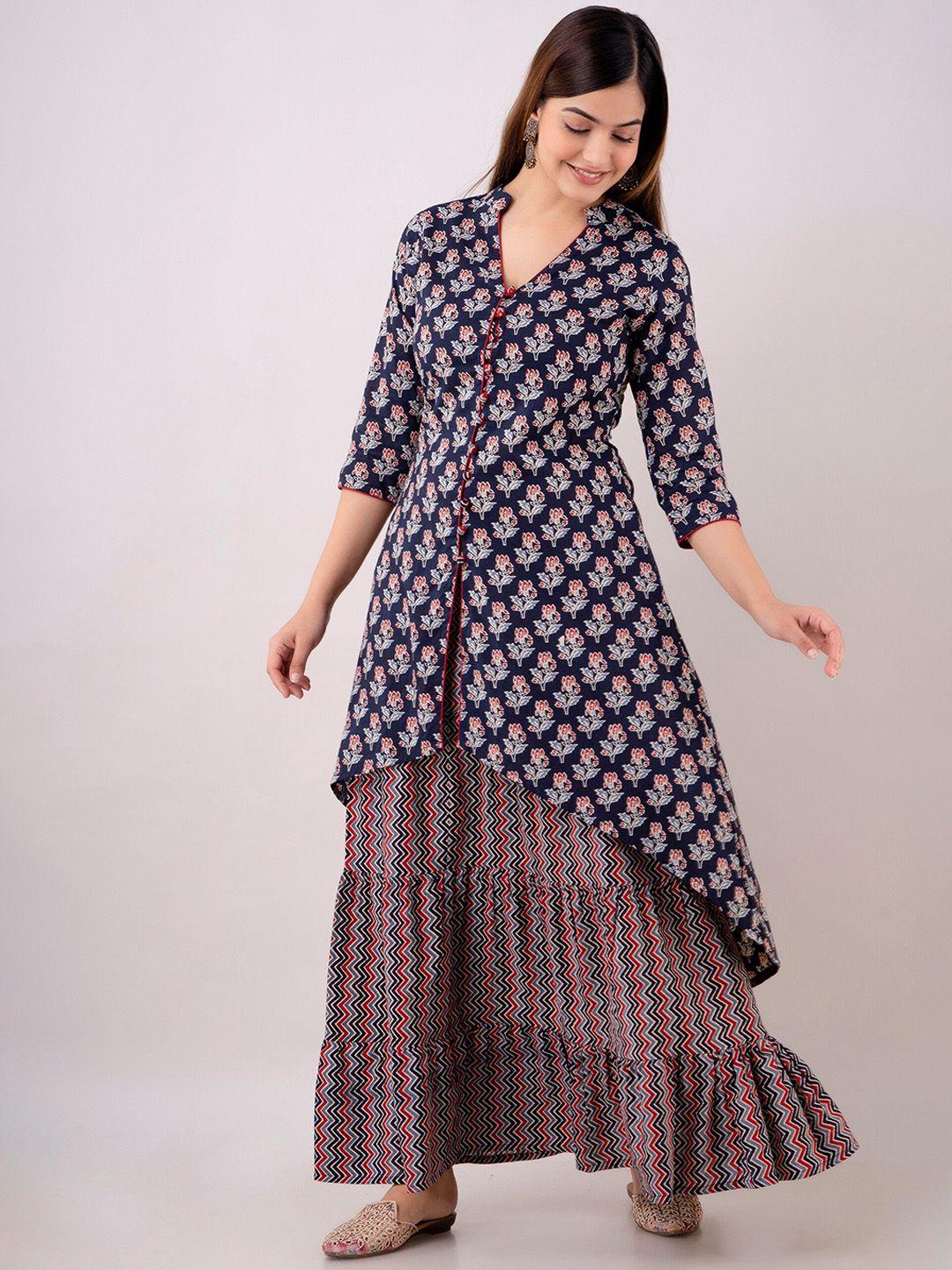 kalini floral printed high-low kurta with skirt