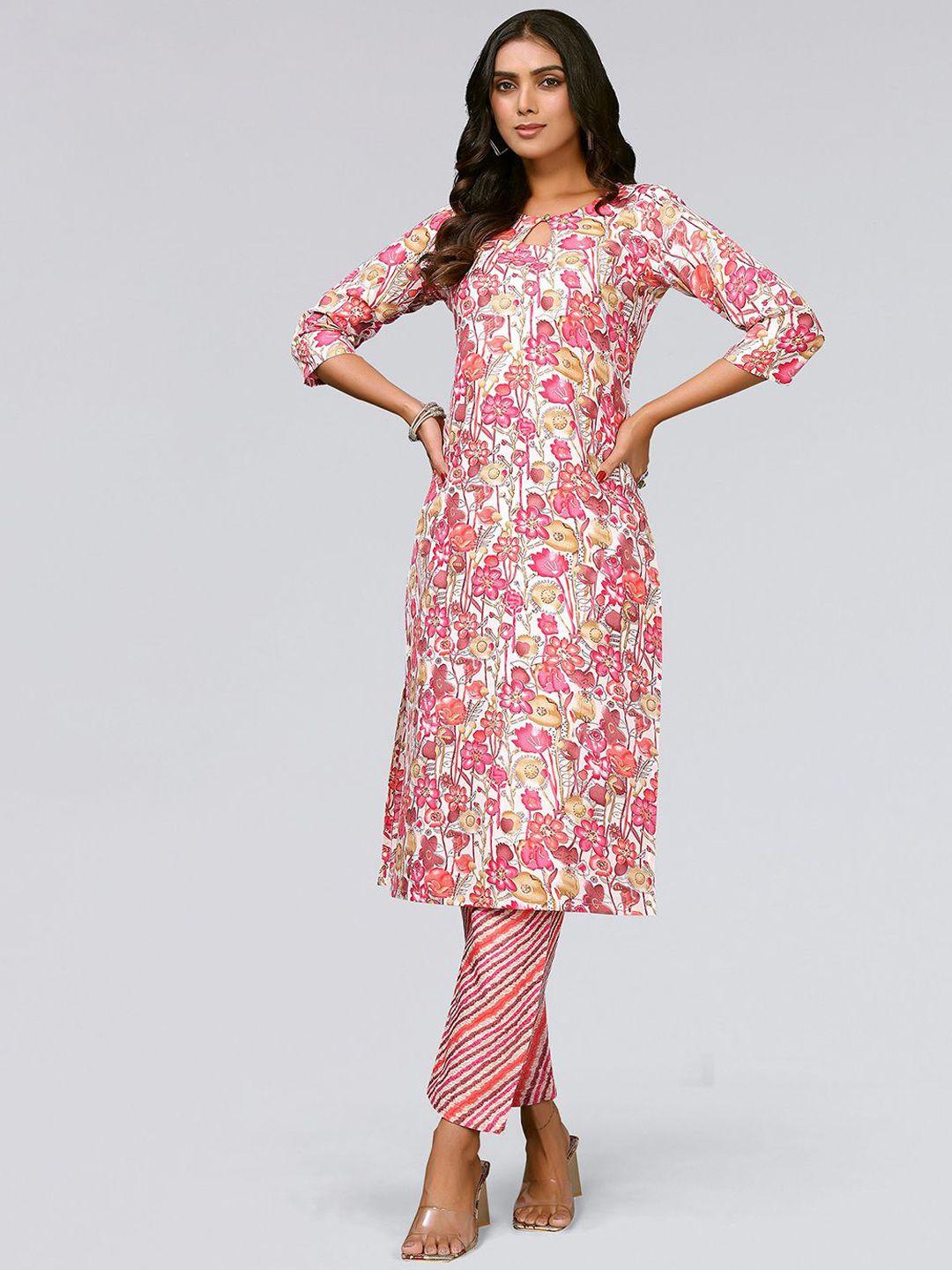 kalini floral printed keyhole neck straight kurta with trousers