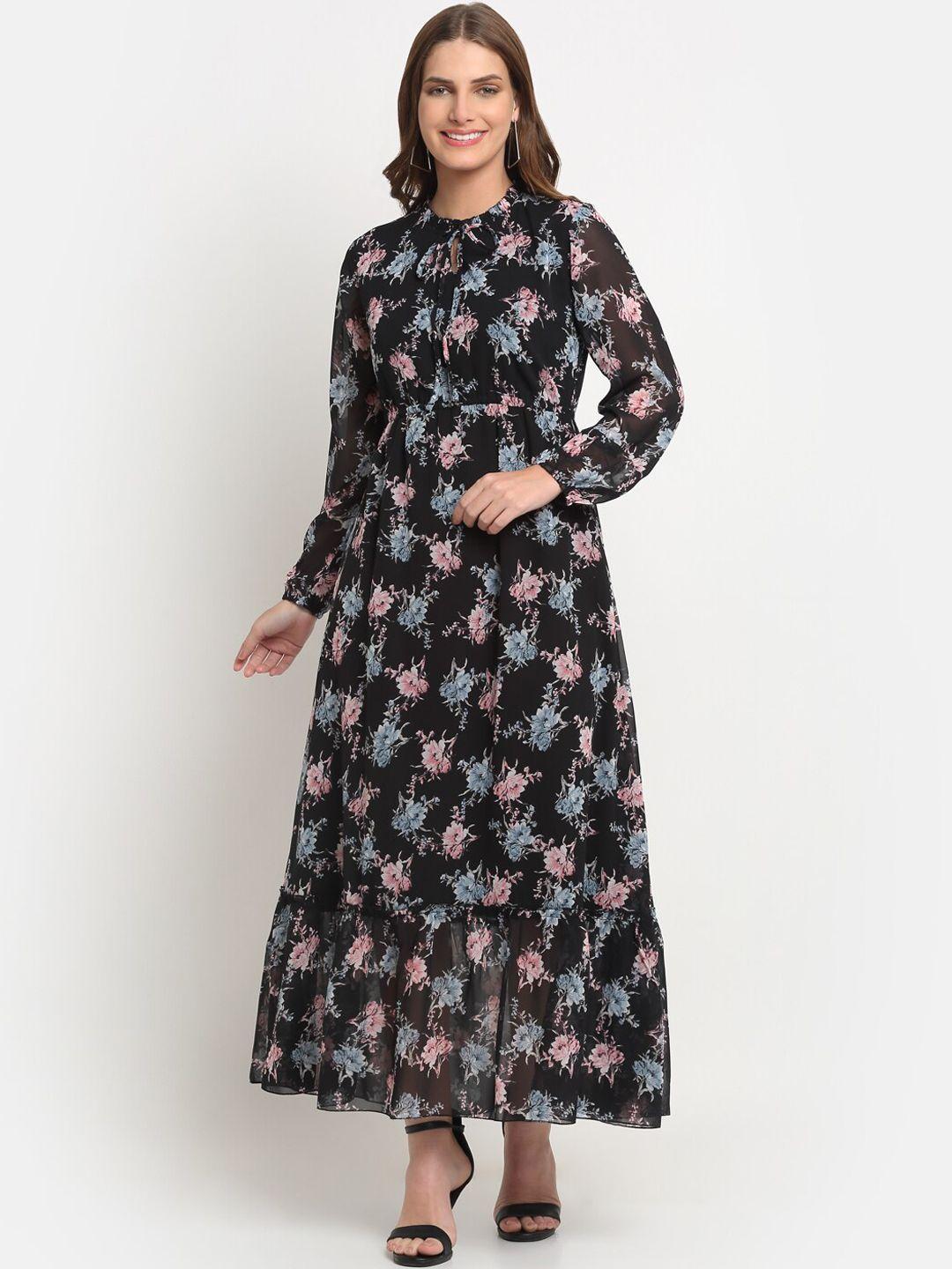 kalini floral printed keyhole neck tiered maxi fit and flared dress