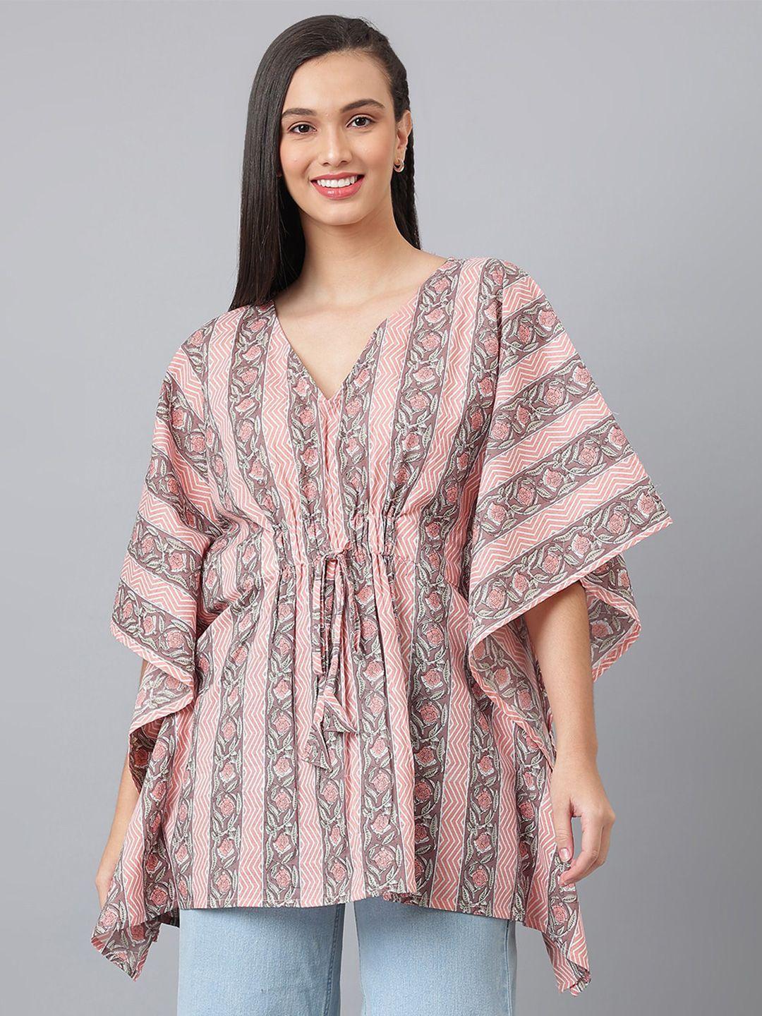 kalini floral printed kimono sleeves cotton kaftan longline top