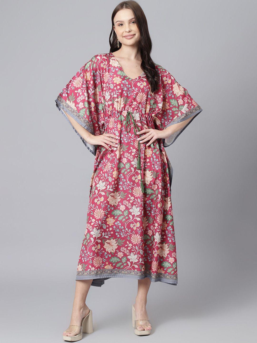 kalini floral printed kimono sleeves tie ups kaftan midi dress