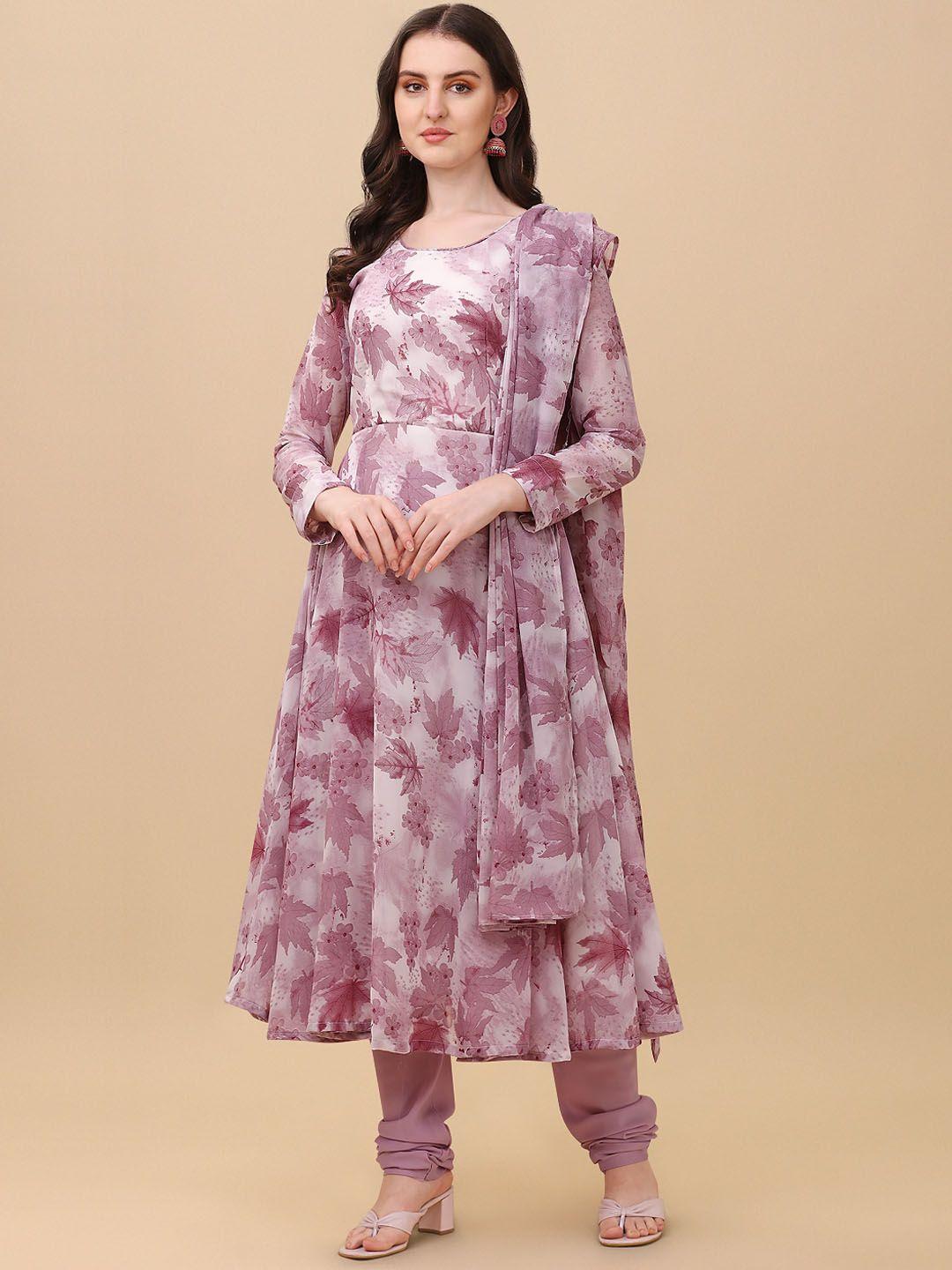 kalini floral printed kurta & churidar with dupatta