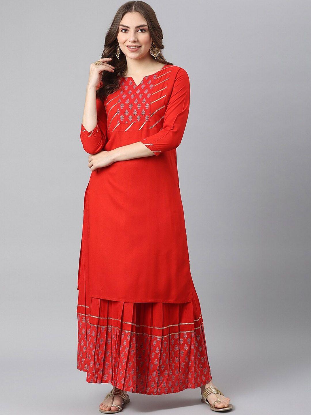 kalini floral printed kurta with skirt set