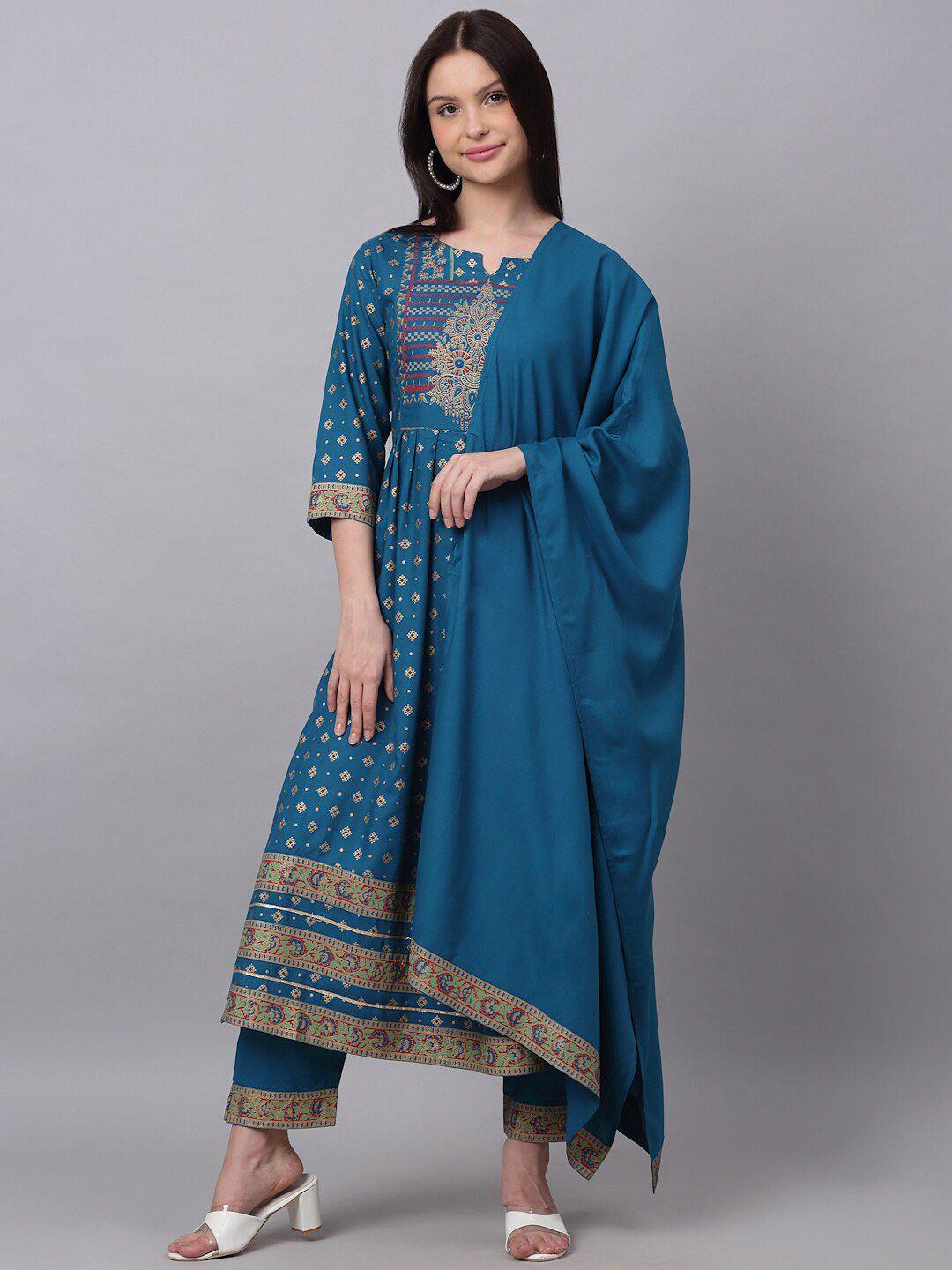 kalini floral printed kurta with trousers &  dupatta