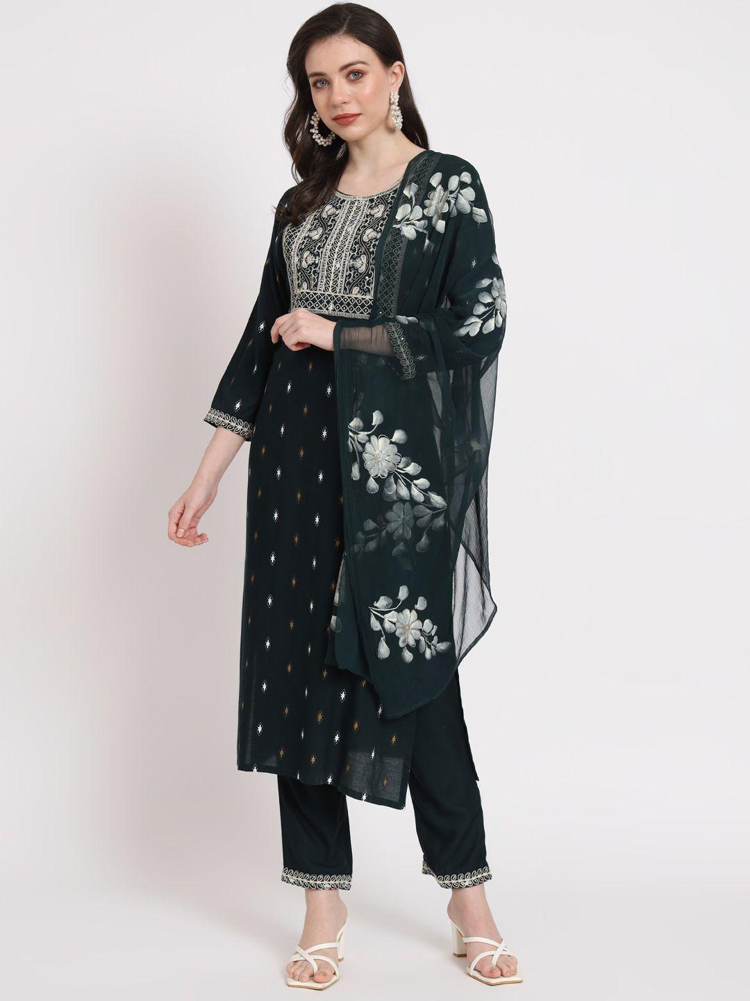 kalini floral printed kurta with trousers & dupatta