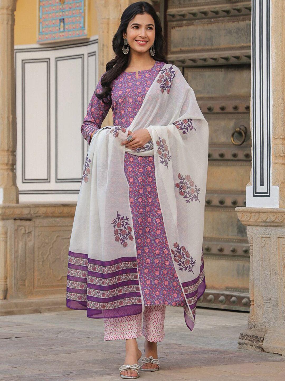 kalini floral printed kurta with trousers & dupatta