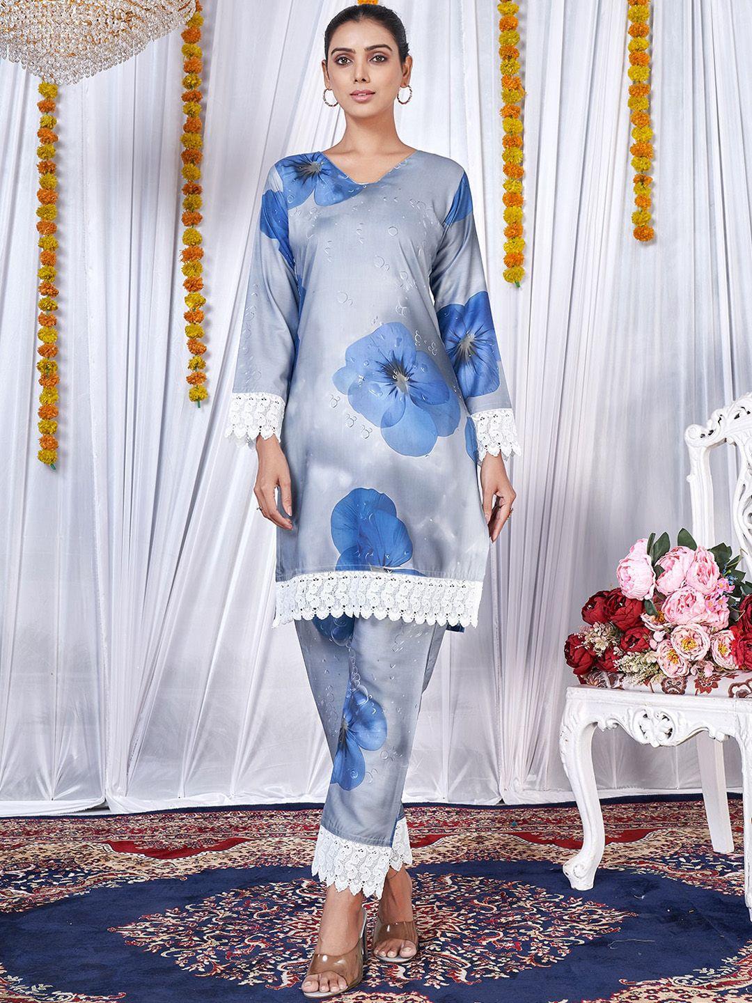 kalini floral printed laced a-line kurta with trousers